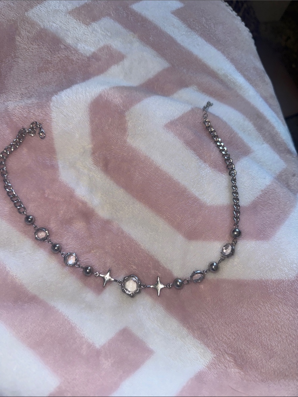 Hand Made Silver Tone Star & Crystal Choker Necklace - Women Jewelry